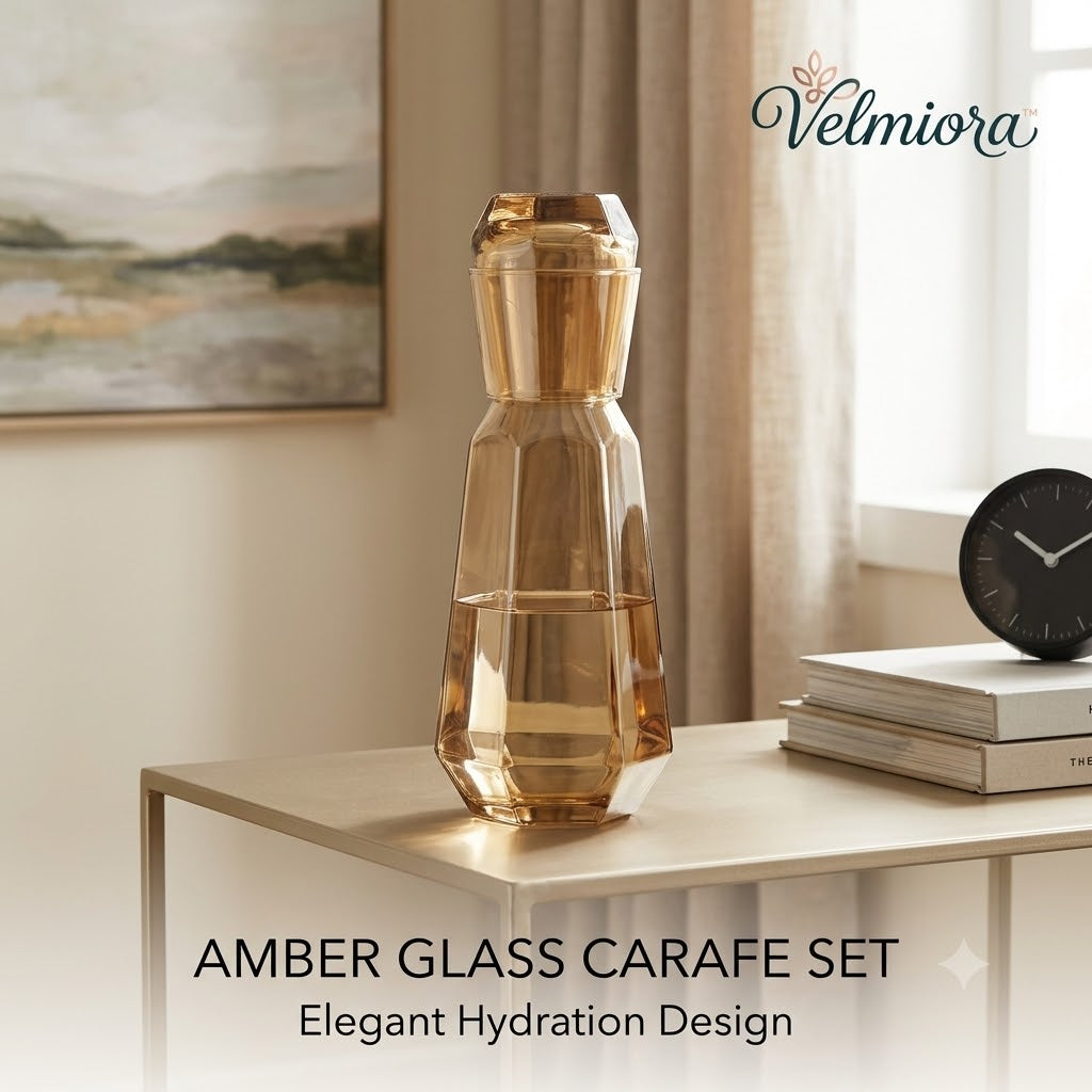 ๐ฝ๐๐๐๐๐๐๐โข Brushed Amber Glass Water Carafe & Tumbler Set